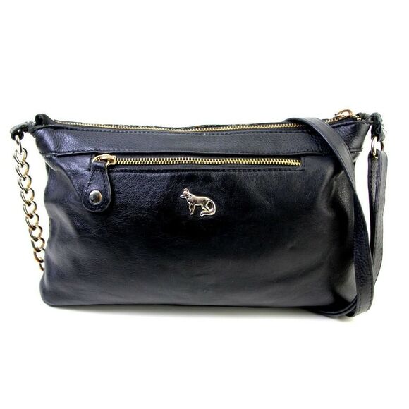 EMMA FOX BLACK GENUINE LEATHER CHAIN STRAP CLUTCH X-BODY SHOULDER BAG HANDBAG - Picture 3 of 12